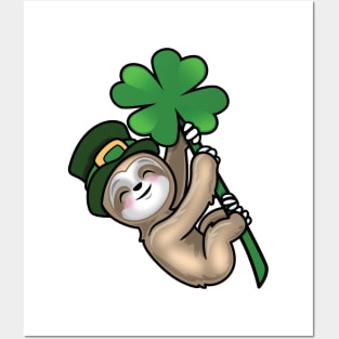 Lucky four leaf clover Saint Paddy Sloth Posters and Art